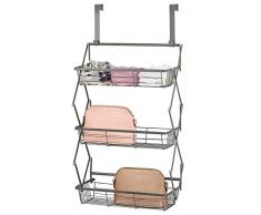 mDesign Hängeregal zum über die Tür hängen – Hängeaufbewahrung mit 3 Körben aus Metall im modernen Retro-Stil – Hängekorb ohne Bohren für Bad, Küche, Schlafzimmer – grau