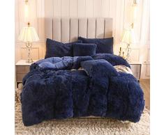 Uhamho Kunstfell-Samt Flauschiges Bettwäsche-Set Daunenbettdecke mit Kissenbezügen, sehr weich, warm und langlebig Modern Twin Navy