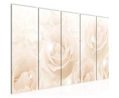 Bilder Blumen Rosen Wandbild 200 x 80 cm Vlies - Leinwand Bild XXL Format Wandbilder Wohnzimmer Wohnung Deko Kunstdrucke Beige 5 Teilig - MADE IN GERMANY - Fertig zum Aufhängen 017255c