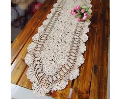 Damanni Tischläufer mit Spitze, oval, Baumwolle, handgefertigt, 38,1 x 68,6 cm Garten 15x51 Inch beige