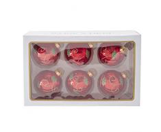 Kurt S. Adler Glaskugel mit Stechpalmenblättern, 80 mm, 6 Stück, Mehrfarbig