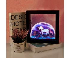 Einhorn-LED-Nachtlicht zum Aufhängen, 3D-Illusionslampe, Bilderrahmen-Licht, Einhorn, Party-Zubehör, USB/Batterie, opearted Tischlampe für Wohnzimmer, Schlafzimmer, Geburtstag, Party-Geschenk Modern Regenbogen-Einhorn