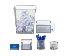 Relaxdays Schreibtisch Organizer 6er Set, Ablage Visitenkarten, Zettelbox, Briefablage, Stifteköcher, Mülleimer, silber