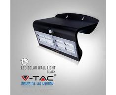 V-TAC 60 LED Aufladbarer Sicherheits-Solarwandleuchten IP65 Wasserfest, Schwarzes Gehäuse, mit PIR-Bewegungsmelder für Zäune, Gärten, Patios, Treppen, Plätze, Auffahrten, Gehwege, Außenwände (3 Modes)