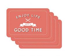 Venilia Life Tischset Platzset für Esszimmer Rot mit Spruch Enjoy Life & Have a good Time, 4er Set abwischbar Polypropylen, lebensmittelecht 45 x 30 cm, 4 Stück, 59073, Kunststoff