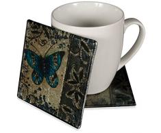 Angelstar 19058 handgefertigt und handbemalt Glas blau Butterfly Untersetzer, 4-Zoll, 4 Stück
