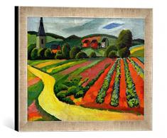 Gerahmtes Bild von August Macke Landschaft mit Kirche und Weg, Kunstdruck im hochwertigen handgefertigten Bilder-Rahmen, 40x30 cm, Silber Raya
