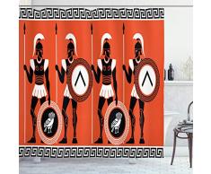 Toga Party Vorhang für die Dusche von ambesonne, Artistic historischen Warrior Figuren in antiken Griechenland Military Thema, Stoff Badezimmer Decor Set mit Haken, Scarlet schwarz weiß, Textil, Multi 1, 69W x 75L