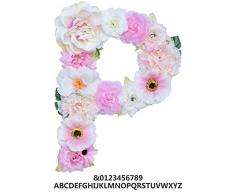 ZHENHAN Künstliche Ornamente mit Blumen-Buchstabe/Zahl, 20 x 13 x 3 cm, zum Aufhängen an Vordertür und Wand, Heimdekoration, für Babyparty, Jahrestag, Geburtstag, Babyzimmer, P, 1 Letter