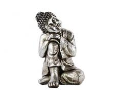 Urban Trends Kunstharz sitzender Buddha Figur mit abgerundeten Ushnisha mit Kopf, DASS auf Knie in Chrom-Finish, silberfarben