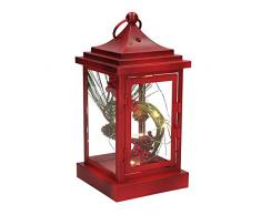 EUROCINSA Ref. 29108 Laterne aus Eisen in Rot mit Berrys und LED-Licht innen 11 x 11 x 23 cm. 2 Stück Glas, Einheitsgröße