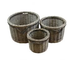JVL Aufbewahrungskörbe geschoben Home Rund mit Schlaufe Griffe, Weide, Natur, Set von 3