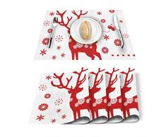 ARTSHOWING Tischsets aus Leinen, 30,5 x 45,7 cm, rechteckig, waschbar, für Küchentisch, Elch Rentier, Urlaubsmotiv, Rot / Weiß, 4 Stück, Baumwoll-Leinen, Frohe Weihnachten73asg6811, 4 pieces 12 x 18 inch