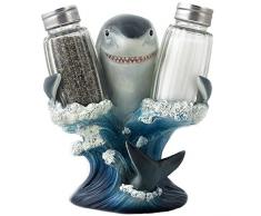 Deko Figur Great White Shark Glas Salz und Pfeffer Shaker Set mit Halter für Strand Bar oder Tropische Küche Decor Skulpturen & Tischdekorationen als Geschenke für Backen und San Jose Sharks Fans