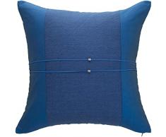 Avarada Deko-Kissen, breiter Mittelstreifen, Satin, Seide, 45 x 45 cm, Blau