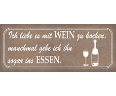 Schatzmix Spruch Liebe Wein Essen Trinken Metallschild 27x10 cm Wanddeko tin Sign Blechschild, Blech, Mehrfarbig