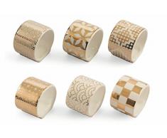 Villa d Este Home Tivoli Gold Set Serviettenringe, Keramik, Weiß/Gold, 4.5 cm, 6 Einheiten