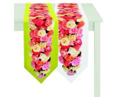 APELT 4049_28x180_40 Tischband Digitaldruck Rosenbordüre circa 28 x 180 cm, grün / bunt