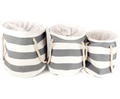 SIL Wäschekorb mit Kordel zum Zuziehen, 3-teilig, Streifen