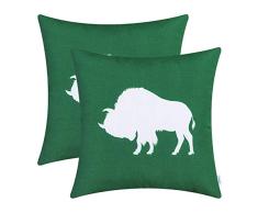 CaliTime Kissenbezüge Kissenhülle Packung mit 2 Dekokissenbezügen aus Poly Canvas für das Sofa auf der Couch Dekoration Vintage Buffalo Shadow Silhouette Print 45cm x 45cm Jägergrün