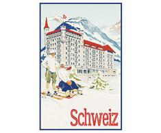Schatzmix Schweiz Hotel mit Schnee Metallschild 20x30 cm Wanddeko tin Sign Blechschild, Blech, Mehrfarbig
