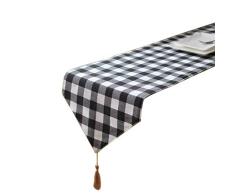 Aothpher Simple Style weiß und schwarz Plaid Tischläufer mit Quaste für Esstisch, Leinen, schwarz, 12x70