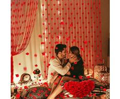 2 Packungen Valentinstag Fenster Vorhänge Romantische Herz Form Spitze 39,4 x 78,7 Zoll Fenster Bad Vorhänge Dekoration mit 3000 Dunkel Rot Seide Rose Blätter Künstlich für Hochzeit Blumen Dekoration