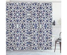 Arabesque Vorhang für die Dusche von ambesonne, marokkanisches Blumenmuster mit viktorianischen Rokoko Barock Oriental Design, Stoff Badezimmer Decor Set mit Haken, cremefarben Indigo rot blau, Textil, Multi 1, 69W x 75L