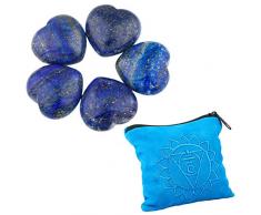 mookaitedecor Herz Kristall Pocket Palme Stein Sorgensteine mit Chakra Tasche für Reiki Balancing Dekoration (5 Stück, 2,5 cm) blau/blau