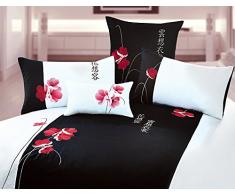 Orient Sense Bettwäsche-Set für King-Size-Betten, 3-teilig, Floristen-Design, Bestickt, orientalisches Blumen-Design, 100% Baumwollsatin, dekoratives Kissen