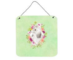 Carolines Treasures Türaufhänger, weißer Standard, Pudel, grüne Blumen, Wanddekoration, Mehrfarbig