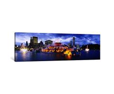 iCanvasART 1 Stück Zimmerbrunnen Lit Up at Dusk, Buckingham, Grant Park, Chicago, Illinois, USA Leinwand Kunstdruck Panorama Bilder, 36 x 12, 1.5 Deep