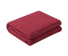 uxcell Überwurfdecke aus Baumwolle, Zopfmuster, superweich, dekorative Strickdecken für Sofa, Bett Full(70 x 78) rot