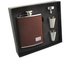 Visol Hunter Leder Edelstahl Flachmann Geschenk Set, 6-Ounce, Dunkelbraun