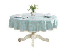 Batterien betrieben strapazierfähiger Baumwolle Leinen Tischdecke Kariert Rund Tischdecke für Home Küche Esszimmer, 142,2 cm – Rund, Grün Round - 62 inch Blau Kariert