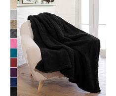 PAVILIA Pavillia Überwurfdecke aus Plüsch Sherpa für Couch Sofa, Flauschiger Microfaser Fleece Überwurf, weich, flauschig, gemütlich, leicht, solide Decke, Polyester, Schwarz, 50 x 60 Inches
