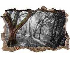 Pixxprint 3D_WD_5063_92x62 einsamer Baum in tristem Grau Wanddurchbruch 3D Wandtattoo, Vinyl, schwarz / weiß, 92 x 62 x 0,02 cm