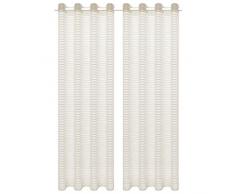 vidaXL 133191 2X Gardine Gewebt Gestreift 140x175cm Cremefarben Vorhang Dekoschal, Gewebe, Creme, Größe: 140 x 175 cm (B x H)