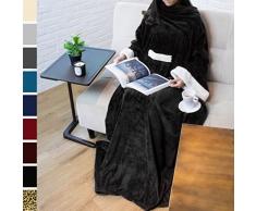PAVILIA Deluxe Fleece Decke mit Ärmeln für Erwachsene, Herren, und Women| Elegante, Cozy, Warm, Extra Weich, Plüsch, funktional, Leicht Tragbar Überwurf 50 x 70 inches Schwarz