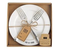 Mud Pie Mr. & Mrs. Teller- und Gabel-Set, Weiß