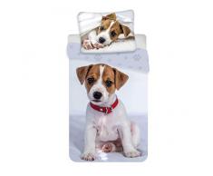 Jerry Fabrics Puppy 03 Bett, 100% Baumwolle, Grau, WeiÃ, One Size 140x200 + 70x90 cm