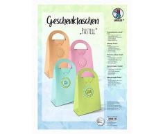 URSUS 31160099 Geschenktaschen aus Fotokarton zum Zusammenfalten in 4 Pastell-Farben sortiert, 4 Taschen 17 x 28,5 x 7 cm groß und 8 Tags, gelasert und genutet, inklusive Bastelanleitung