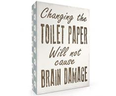 Barnyard Designs Wechseln der WC-Papier Will Not Cause Brain Damage Box Art Wand Zeichen, primitiv Country Farmhouse Badezimmer Home Decor Schild mit Sprüchen 17,8 x 12,7 cm