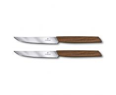 Victorinox Swiss Modern Steakmesser 2er Set mit Holzgriff, 12 cm gerade Klinge, Rostfrei, Edelstahl