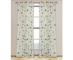 LJ Home Fashions Vorhang mit Ösen, Motiv Thymian mit Blättern, 132 x 229 cm, Weiß/Grün/Anthrazit, 2 Stück