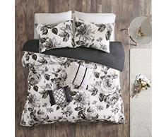 Bettwäsche-Set mit intelligentem Design, wendbar, Blumenmuster, metallisch, Bedruckt, 100 % gebürstet, ultraweiche Eckbänder, gesticktes Kissen für alle Jahreszeiten Twin/Twin XL schwarz / weiß