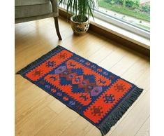 Secret Sea Collection - Moderner Bohemien Klein Teppich, 60x90 cm, Natürliche Farbstofffarben, Doppelseitig (umkehrbar), Navy Blau-Orange