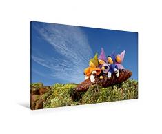 Premium Textil-Leinwand 90 x 60 cm Quer-Format Vier kleine Wichtel reiten auf einem Fichtenzapfen | Wandbild, HD-Bild auf Keilrahmen, Fertigbild auf hochwertigem Vlies, Leinwanddruck von Christine Schmutzler-Schaub