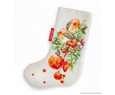 Luca-S PM1229 Vögel Kreuzstichset Weihnachtsstrumpf, Baumwolle, mehrfarbig, 29x42cm
