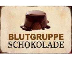 Blutgruppe Schokolade- Funny Schoko Kuchen, Gebäck Wanddeko Sprüche Blechschild, 20x30 cm tin Sign